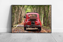 Load image into Gallery viewer, Vintage Red Fiat 500 Autumn Drive Wall Art Print - Framed Picture Ready to Hang - Print Store
