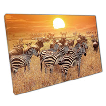 Load image into Gallery viewer, Serengeti Sunset Wall Art Print - Zebra  Buffalo Canvas Decor for Home or Office - Print Store
