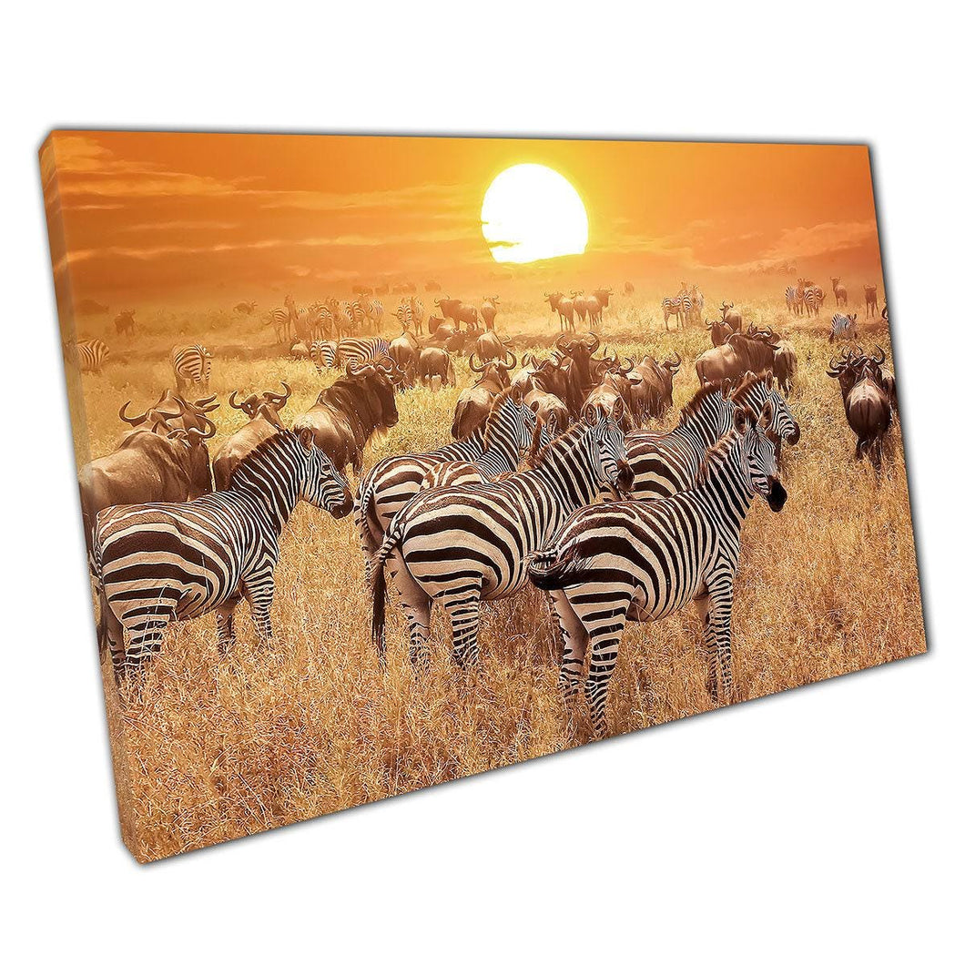 Serengeti Sunset Wall Art Print - Zebra  Buffalo Canvas Decor for Home or Office - Print Store