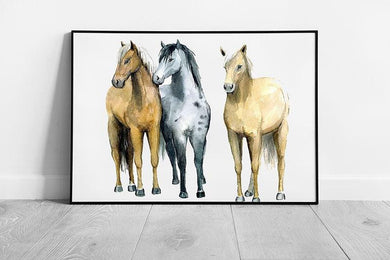 Watercolour Horses Wall Art Print - Relaxed Animal Illustration in Frame - Print Store