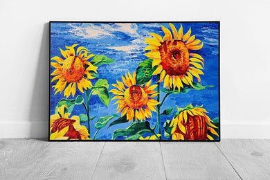 Vibrant Sunflower Abstract Oil Painting: Floral Wall Art Print for Summer Nature Home Decor - Print Store
