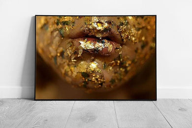 Woman in Gold Sparkles Fine Art Photography Wall Art Print Framed Lips Close-Up Decor - Print Store