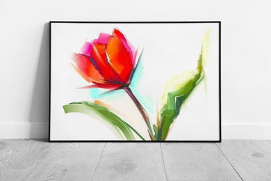 Vibrant Red Tulip Floral Wall Art Print  Soft Oil Painting Style Framed Decor - Print Store