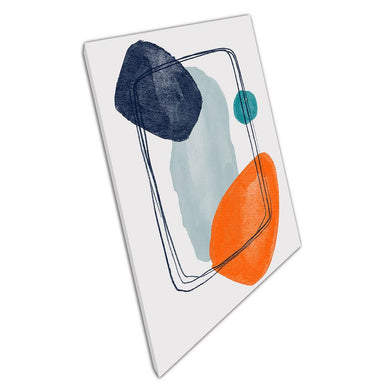 Abstract Blue  Orange Layered Shapes Canvas Wall Art Print for Home Office Decor - Print Store