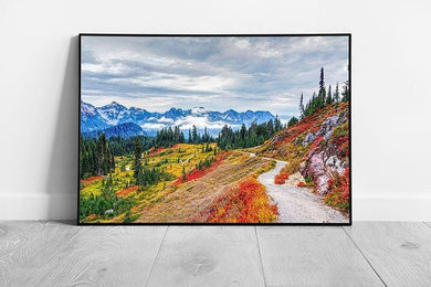 Wall Art Print Forest Woodland Over Orange-Yellow Hills with Distant Mountains - Print Store