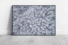Load image into Gallery viewer, Winter Snow-Covered Fir Tree Forest Aerial Wall Art Print - Framed Seasonal Decor - Print Store
