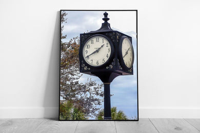 Vintage-Inspired Outdoor Clock Wall Art Print: Ready-to-Hang Framed Picture for Home Decor - Print Store