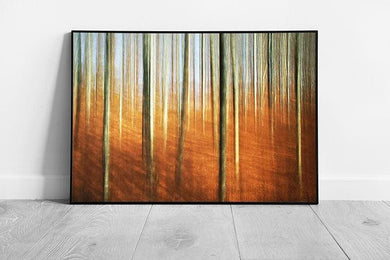 Abstract Autumn Forest Wall Art Print - Framed Orange  Brown Toned Artwork - Print Store