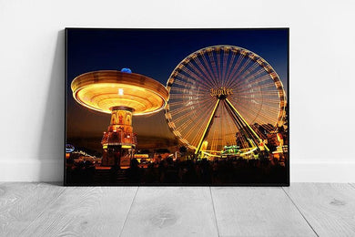 Vintage Framed Ferris Wheel Print - Amusement Park Wall Art for Kids Room and Home Decor - Print Store