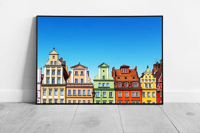 Vibrant Wroclaw Poland Cityscape: Framed Architecture Print - Historic Homes Against Azure Sky - Print Store