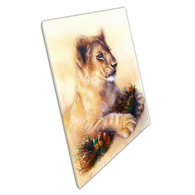 Adorable Lion Cub Print: Playful Nursery Wall Art with Rope Toy - Charming Safari Decor for Kids Room - Print Store
