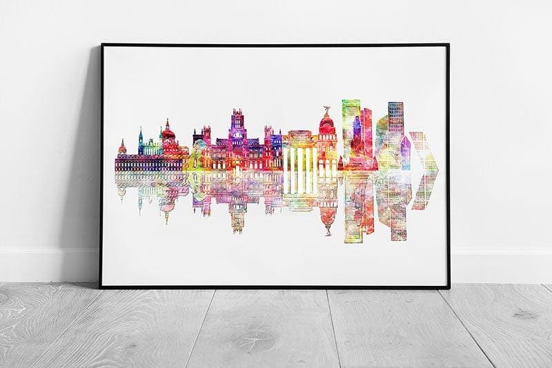 Vibrant Madrid Skyline Framed Wall Art: Colorful Cityscape Print for Modern Home Decor - Print Store