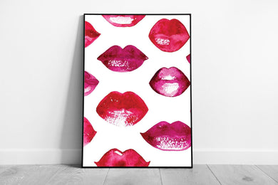 Watercolour Lips Wall Art Print  Pink Red Purple Framed Illustration - Print Store