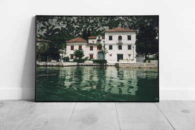 Vintage Stormy Cityscape: Stoliv in Bay of Kotor, Montenegro - Framed Wall Art Print - Print Store