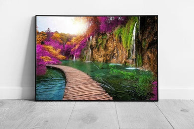 Wooden Waterfall Wall Art Print  Plitvice Lakes National Park Croatia  Framed Nature Decor - Print Store