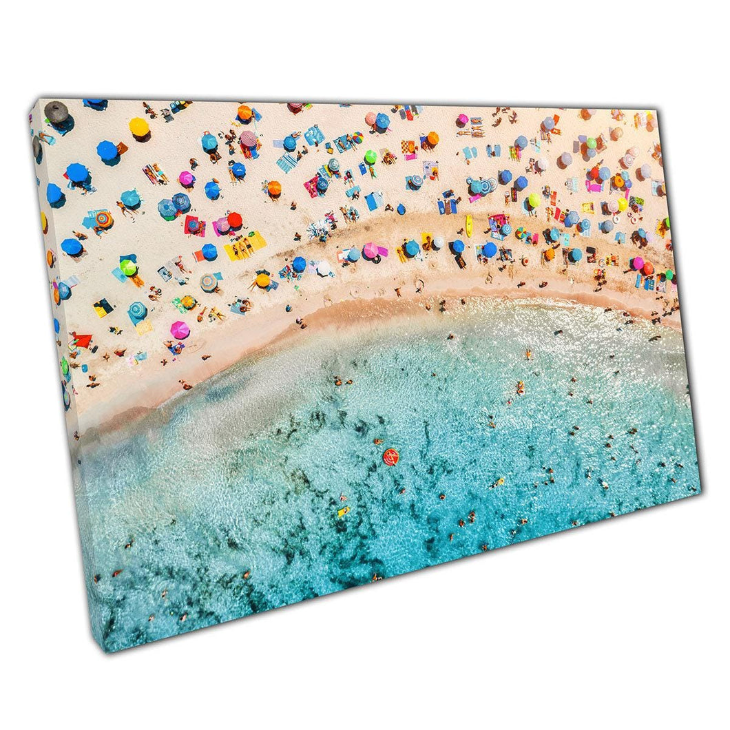 Aerial Beach Umbrellas Canvas Wall Art Print  Mallorca Spain Home Decor - Print Store