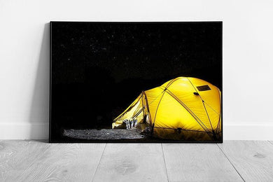 Yellow Tent Wall Art Print - Lit Up in Darkness Ready to Hang Framed Picture - Print Store