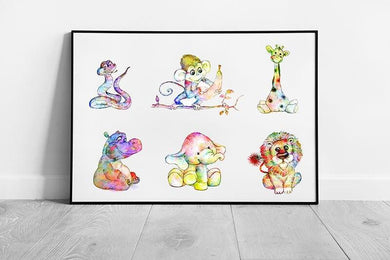 Watercolour Kids Characters Wall Art  Ready to Hang Framed Print - Print Store