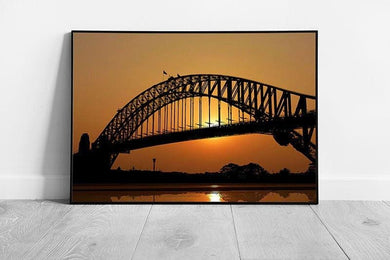 Vibrant Orange Sunset Bridge Wall Art: Framed Ready-to-Hang Landscape Picture Print - Print Store