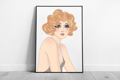 1920s Art Deco Glamour Fashion Woman Digital Illustration Wall Art Print Elegant Framed Decor - Print Store