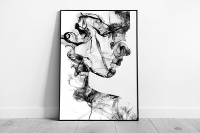 Young Woman Portrait in Cigarette Smoke  Abstract Contemporary Art Print  Framed Wall Decor - Print Store
