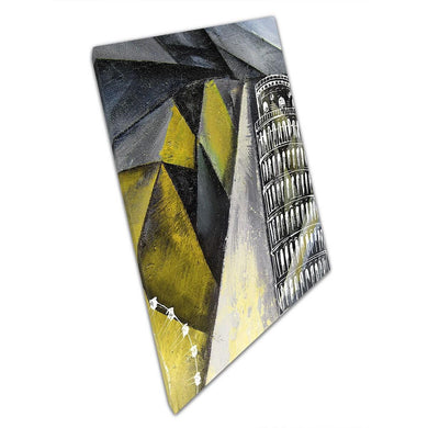 Abstract Tower of Pisa Wall Art Print on Canvas - Angular Monochrome  Yellow Textured Style Decor for Home Office - Print Store